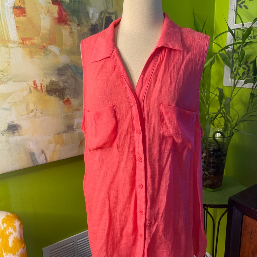 Sleeveless sheer button down shirt by Haani
